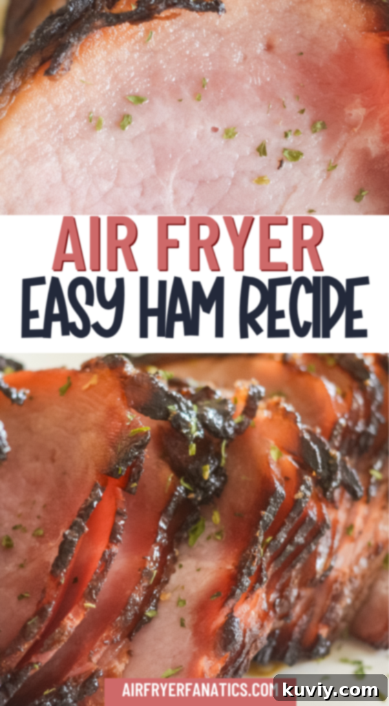 Air Fryer Brown Sugar Glazed Ham 7 air fryer ham with a golden brown crust and parsley garnish