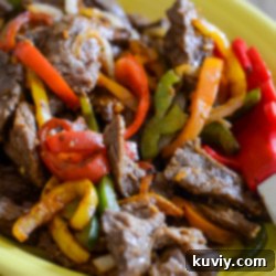 Air Fryer Steak Fajitas with bell peppers and onions
