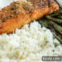 Close-up of a perfectly cooked air fryer salmon fillet