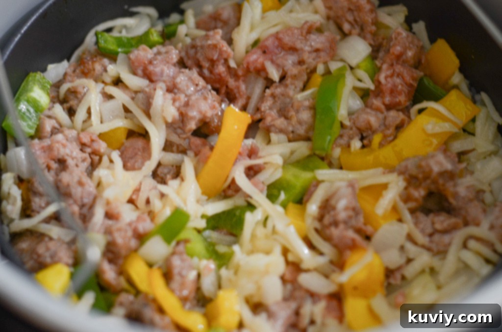 Air Fryer Sausage Breakfast Casserole before cooking