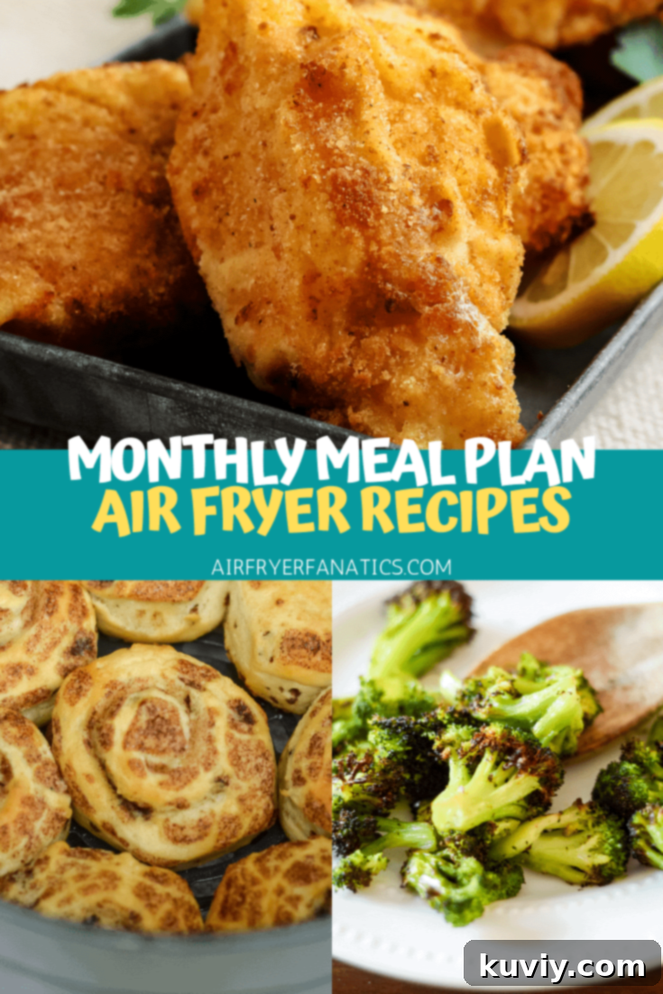 Visual representation of an air fryer monthly meal plan grid