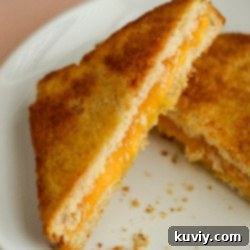 Easy Air Fryer Grilled Cheese on a plate, cut in half