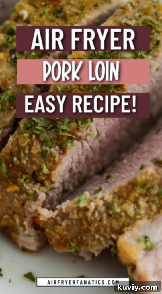 Effortless Air Fryer Pork Tenderloin 2 Air Fryer Pork Tenderloin, sliced to show its juicy interior, served with a side.