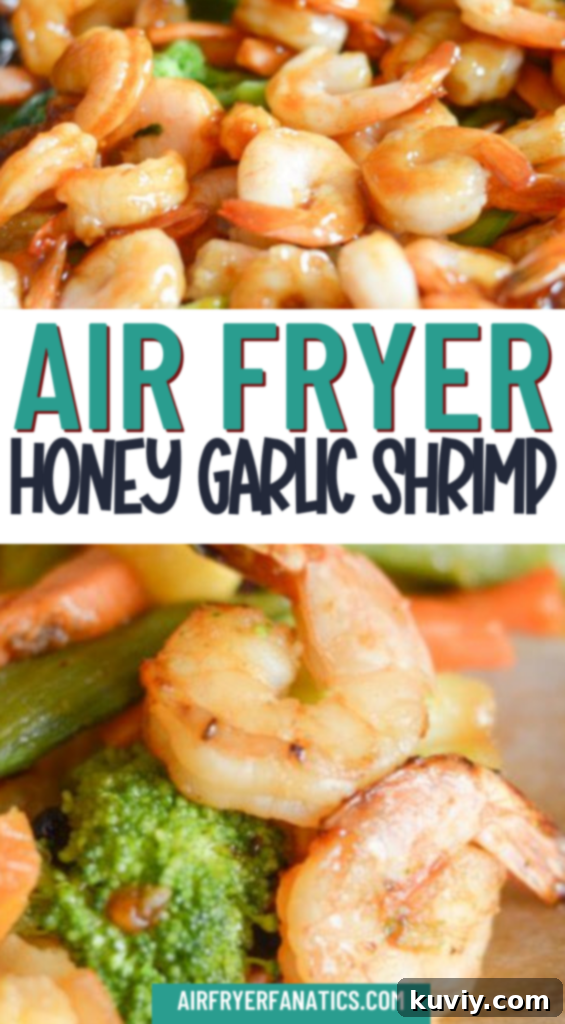 Large plate of air fryer honey garlic shrimp, showcasing the finished dish