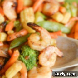 Air Fryer Honey Garlic Shrimp served with vegetables and rice