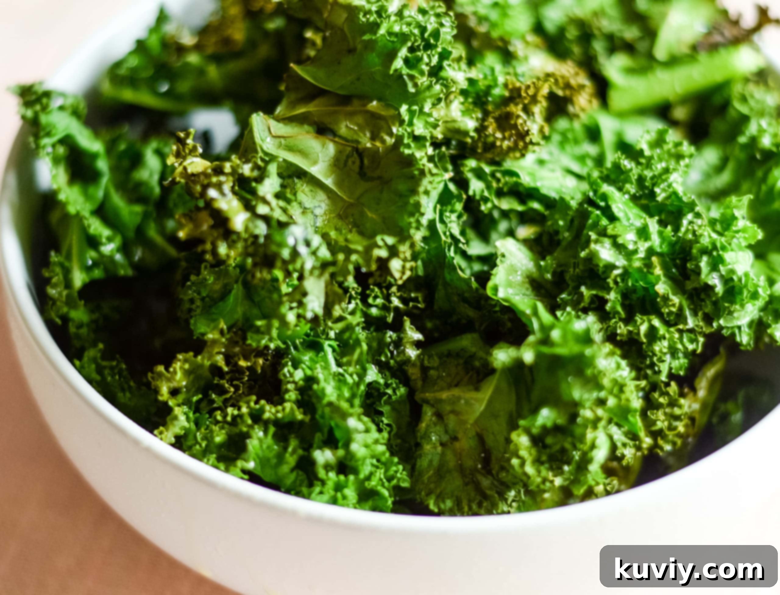 Air fryer kale chips, fresh out of the appliance, golden and crispy
