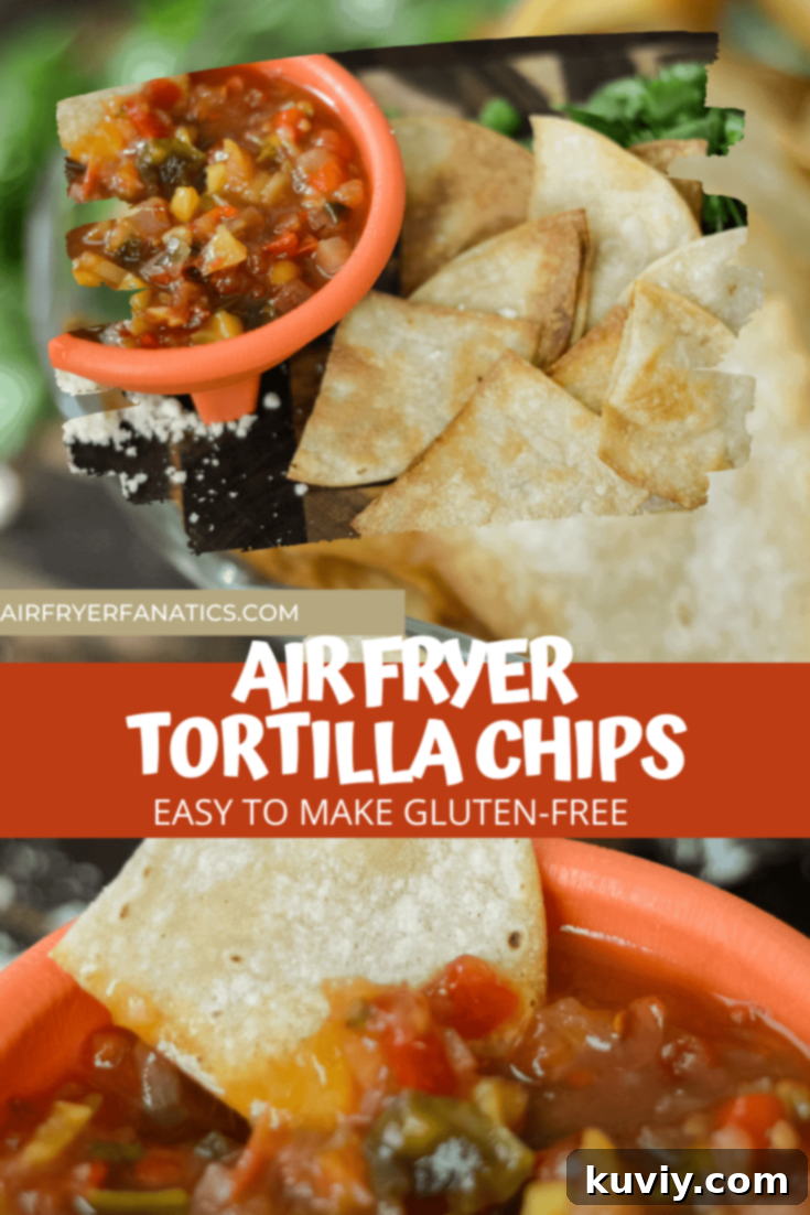 air fryer tortilla chips in a bowl with dips