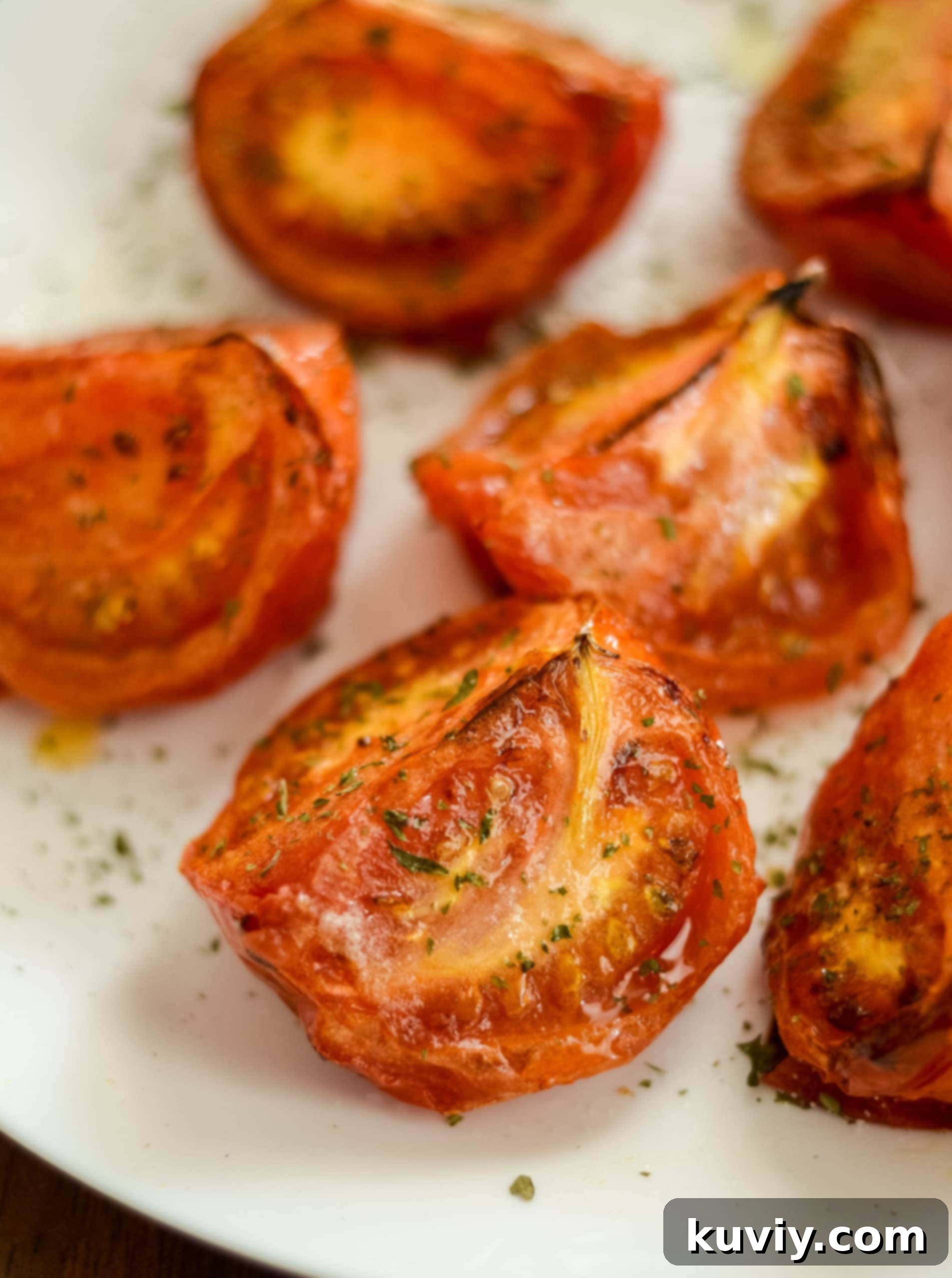 air fryer roasted tomatoes - close up of cooked tomatoes