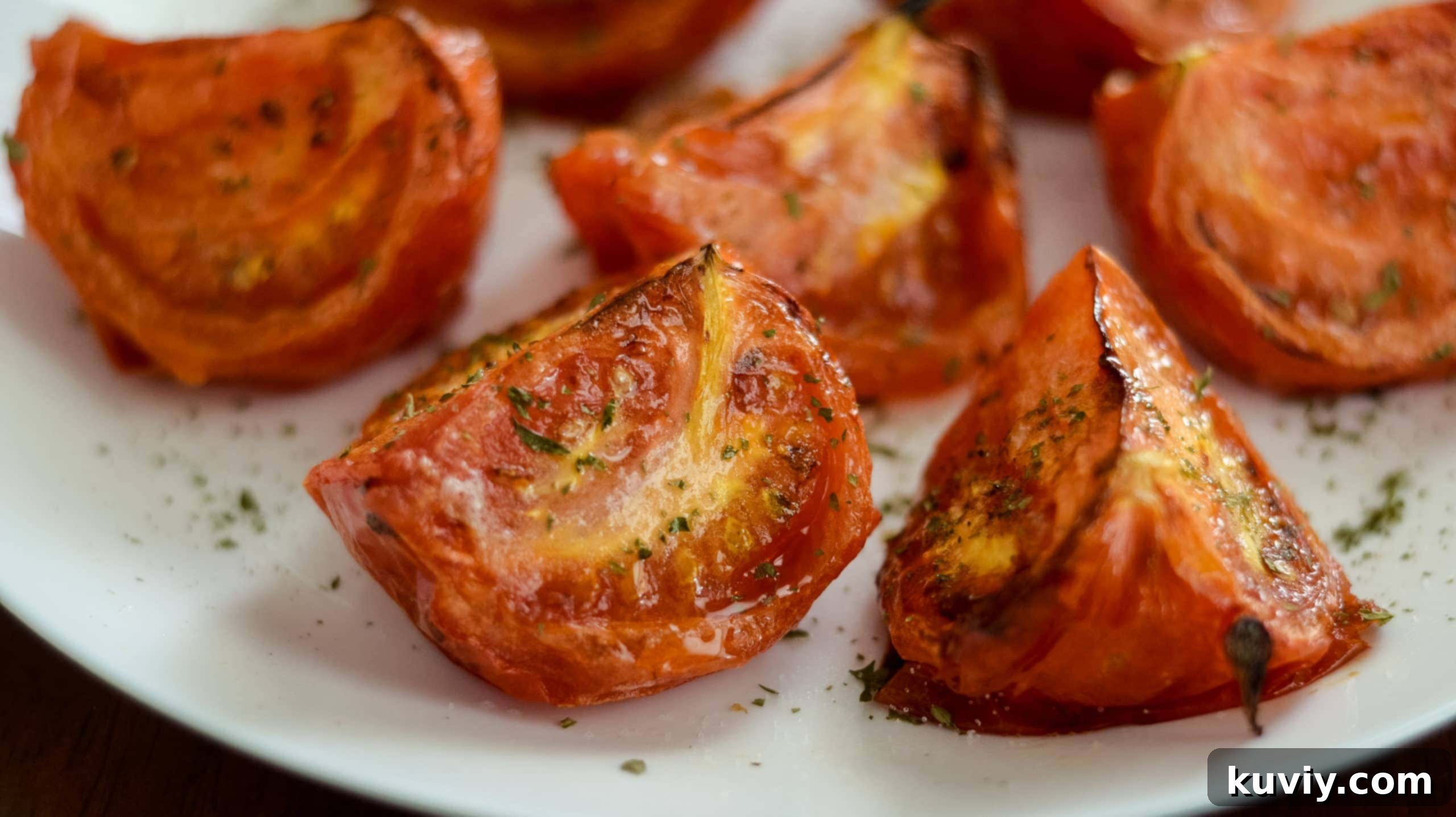 air fryer roasted tomatoes - cut and ready for air fryer
