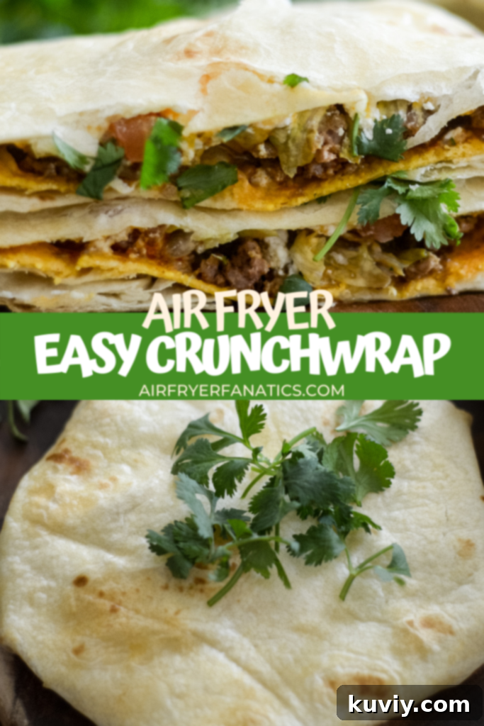 Two Air Fryer Crunchwraps cooling on a wire rack, garnished with cilantro