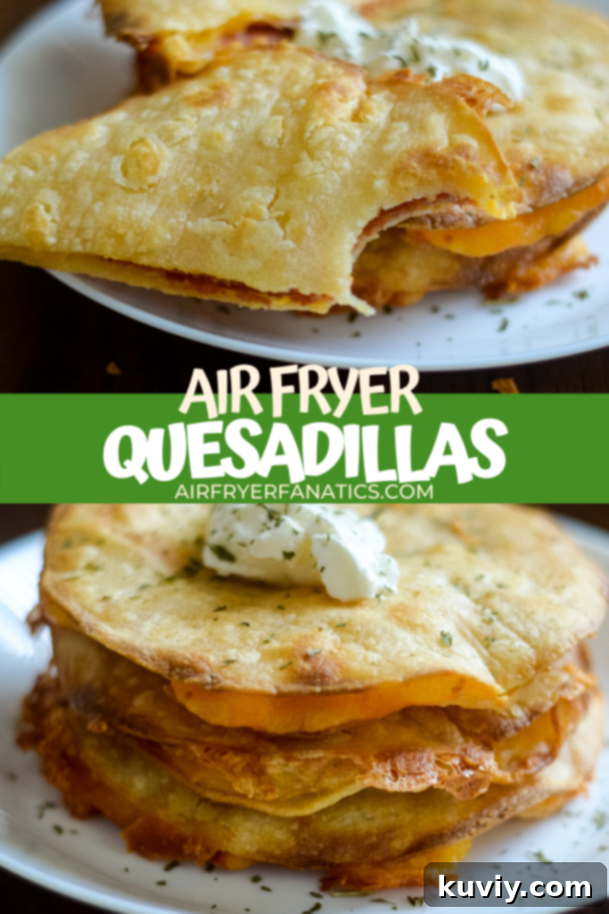 Freshly cooked and sliced air fryer quesadillas, ready to serve