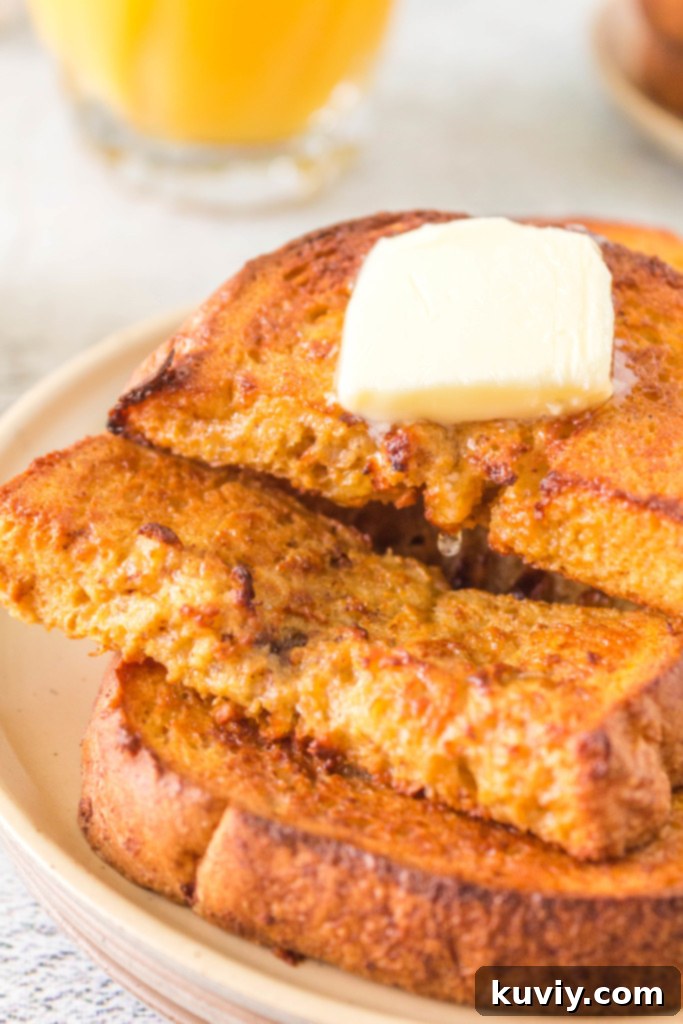 air fryer pumpkin french toast, golden brown and garnished