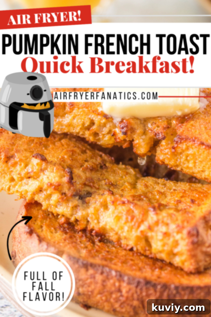 air fryer pumpkin french toast stacked on a plate with fresh apples and syrup