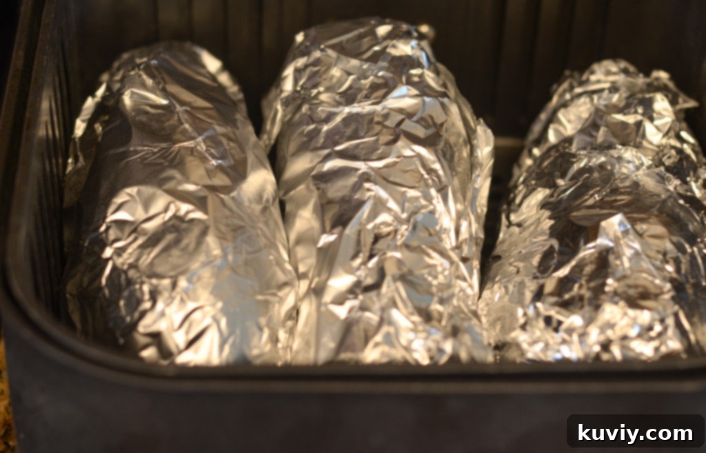 air fryer baked potato in foil