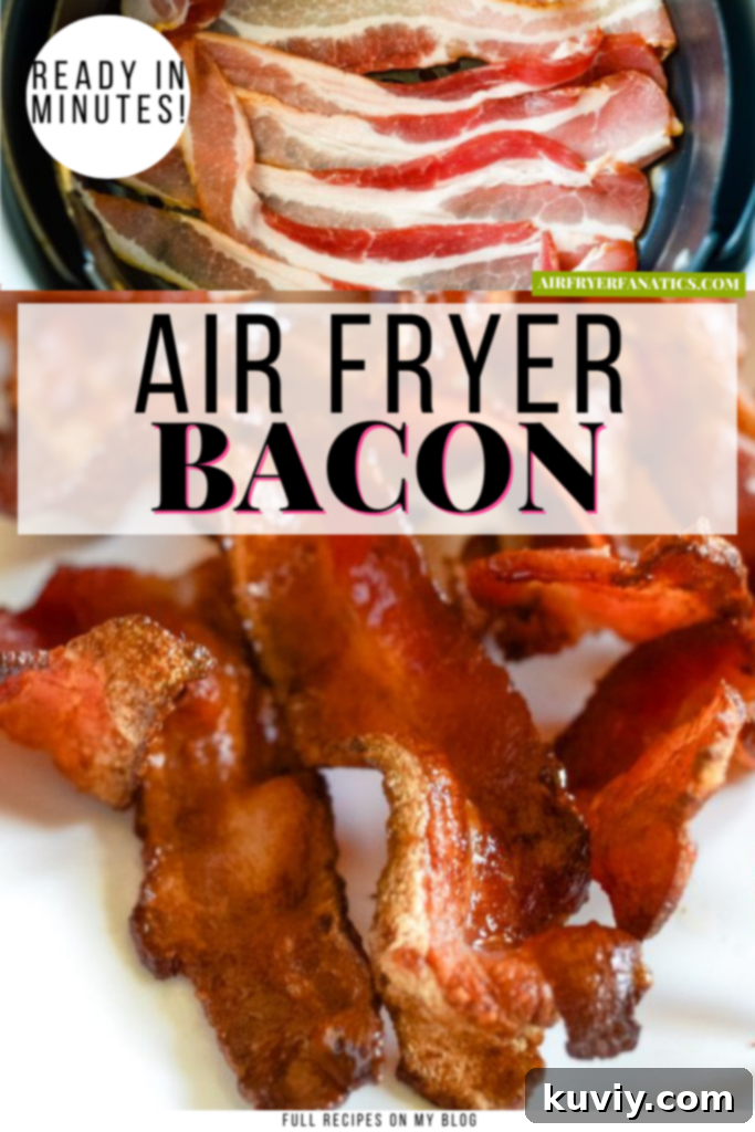 Air fryer bacon being removed from the basket