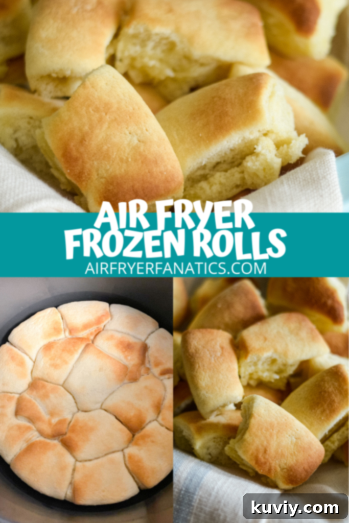 Effortless Air Fryer Dinner Rolls 8 Two golden air fryer dinner rolls broken apart on a plate, showing the soft interior.