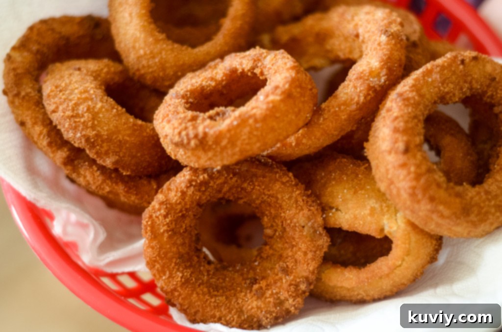 Crispy air fryer frozen onion rings served hot