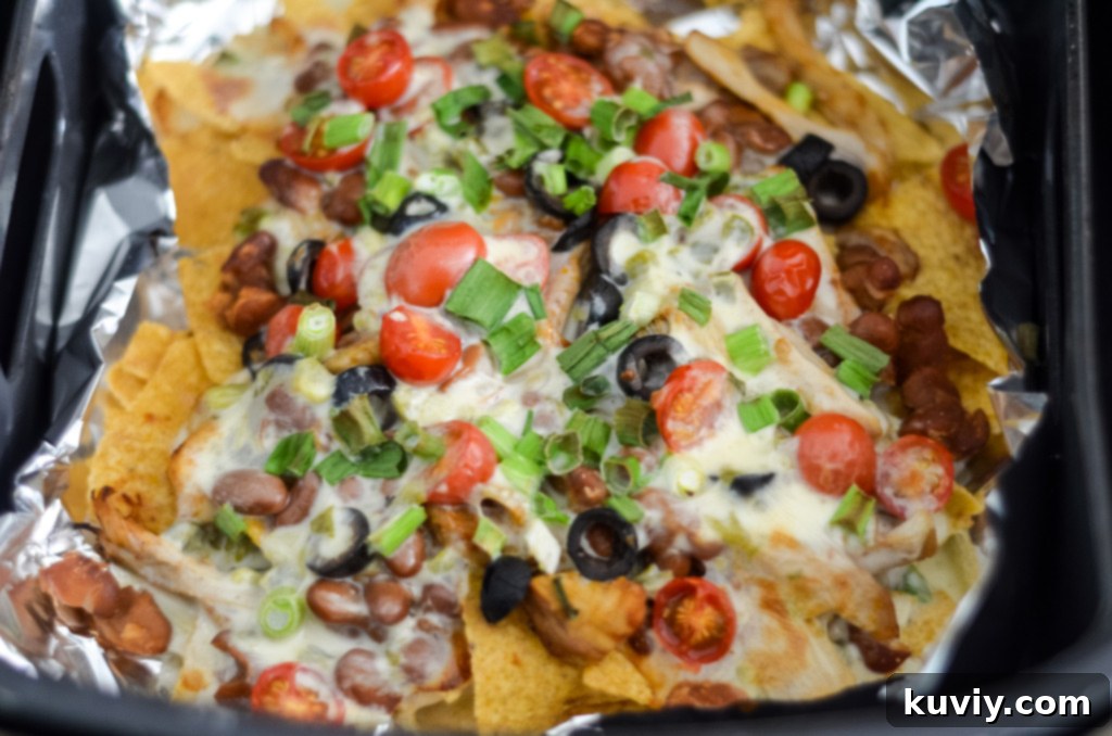 Crispy Air Fryer Nachos 4 Air fryer nachos with a focus on perfectly melted cheese