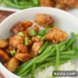 Sticky Honey Garlic Air Fryer Chicken 2 Air Fryer Honey Garlic Chicken with rice and green beans