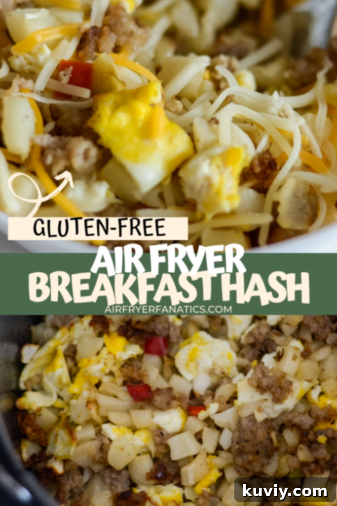 Close-up of Air Fryer Breakfast Hash with melted cheese