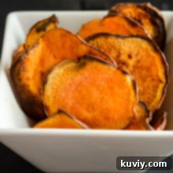 Air Fryer Sweet Potato Chips in a small white bowl.