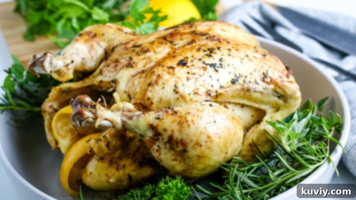 A perfectly roasted Air Fryer Whole Chicken, golden brown and crispy.