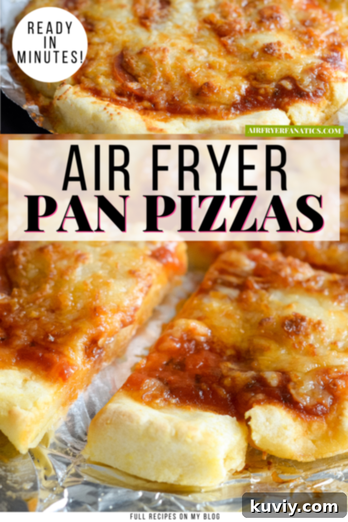 Crispy Gluten-Free Air Fryer Pizzas 8 Two Air Fryer Pan Pizzas with various toppings, served hot and ready to eat.