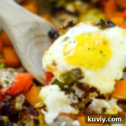 Crispy Air Fryer Sweet Potato Hash 8 Air Fryer Sweet Potato Hash with a sunny-side up egg