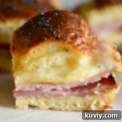 Air Fryer Ham and Cheese Sliders - Close-up of a golden, toasted slider