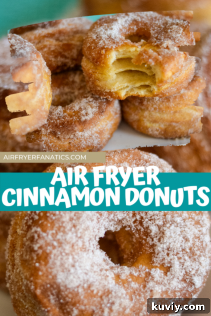 air fryer cinnamon sugar donuts stacked in a small white bowl