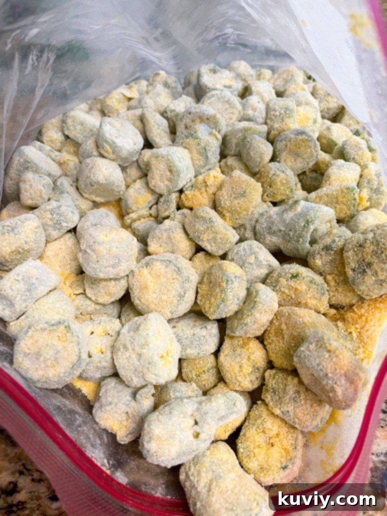 Sliced okra prepped for air frying