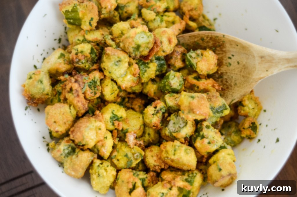 Platter of delicious air fried okra