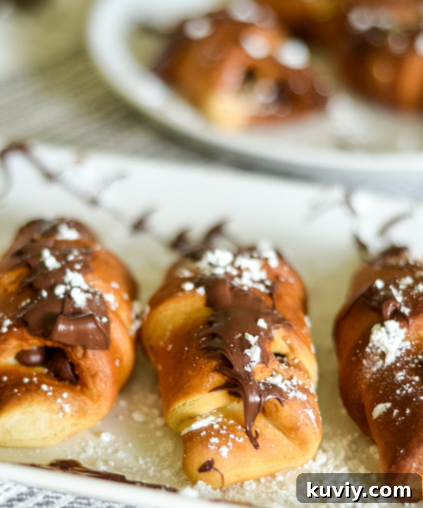 A finished Air Fryer S'mores Crescent Roll on a plate.