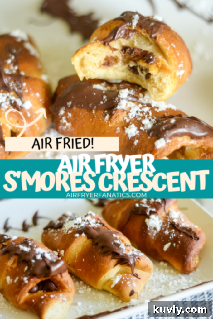 Air Fryer S'mores Crescent Roll cut open to show melted interior.