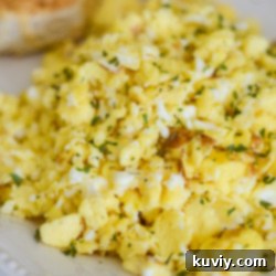 Air Fryer Scrambled Eggs on a plate