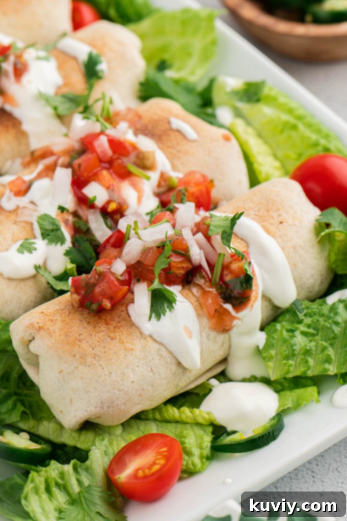 Crispy air fryer beef chimichangas, golden brown and ready to serve