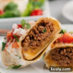 Air Fryer Beef & Bean Chimichangas, cooked to crispy perfection
