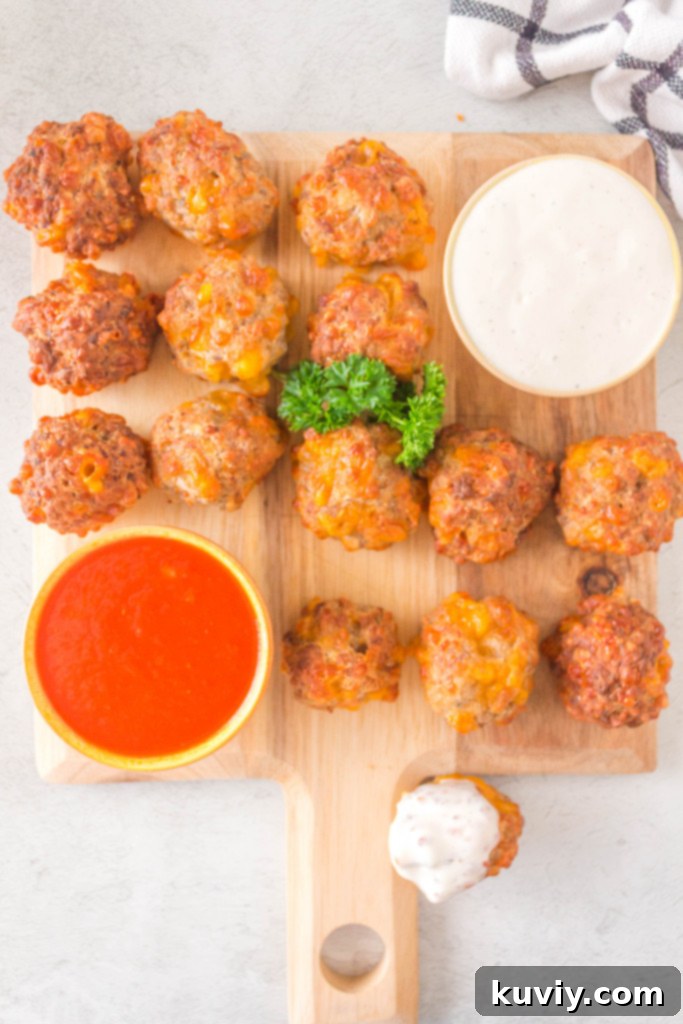 Crispy golden Air Fryer Sausage Balls ready to be served