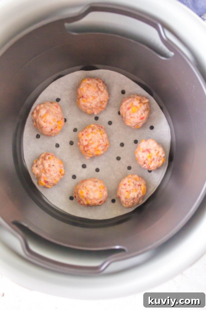 Close-up of raw ingredients for Air Fryer Sausage Balls before mixing