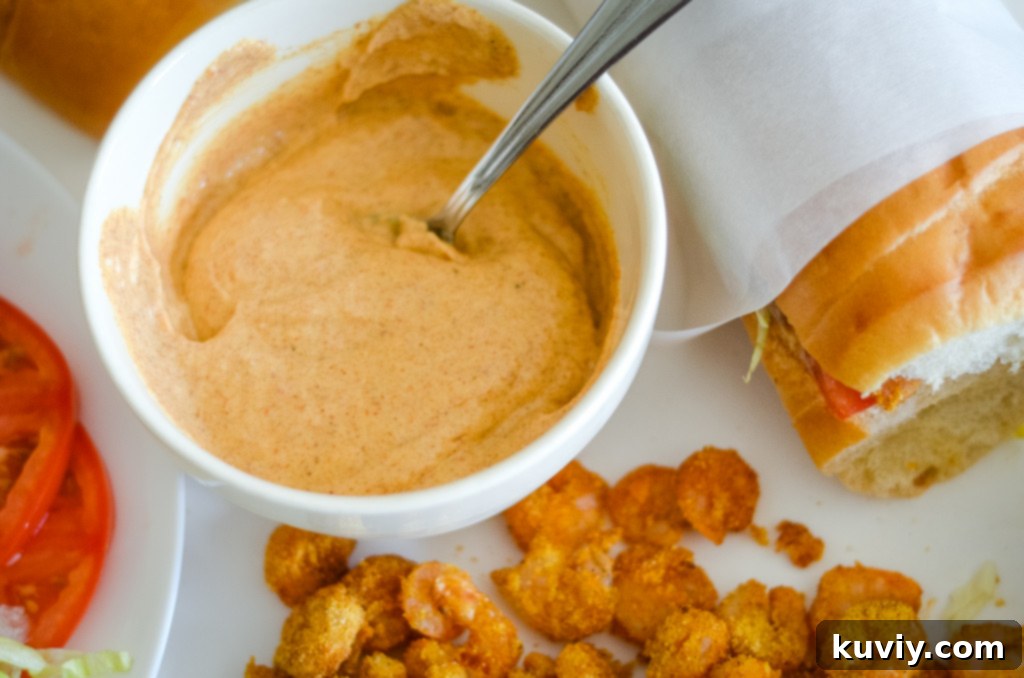 Crispy Air Fryer Shrimp Po'Boy 4 remoulade sauce