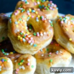 Easy Air Fryer Donuts with Biscuits, golden brown and glazed