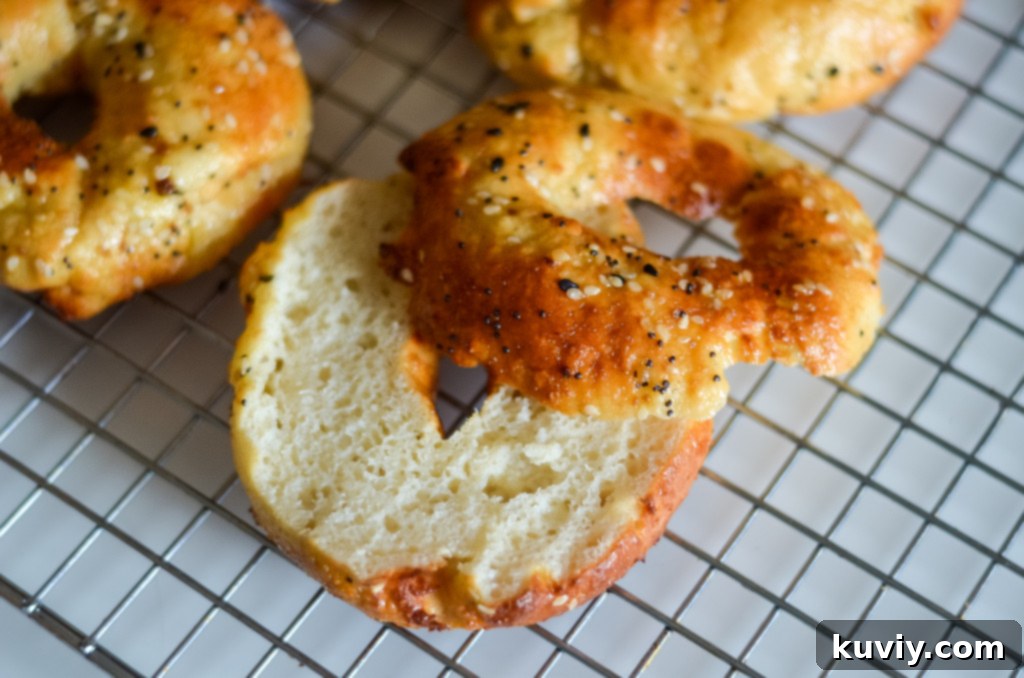 A close-up of air fryer everything bagels, showing their golden crust and savory seasoning