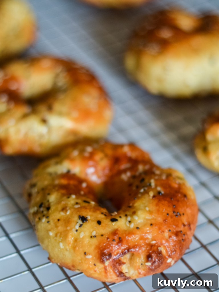 Air fryer everything bagels neatly arranged in an air fryer basket with parchment paper