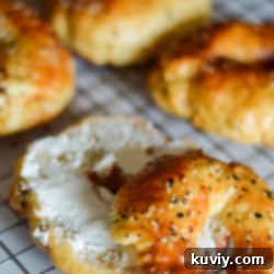 Freshly air-fried everything bagels cooling on a wire rack, ready to be served