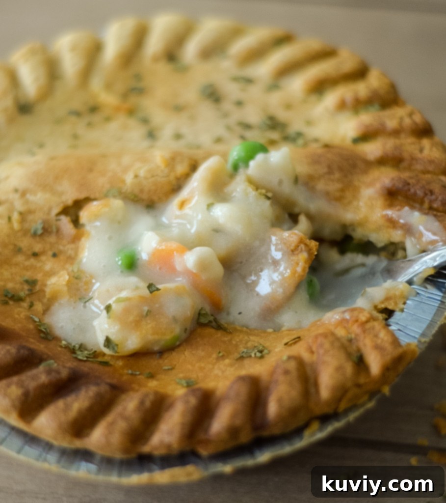 Perfect Air Fryer Frozen Pot Pie 2 Air fryer chicken pot pie with golden brown crust
