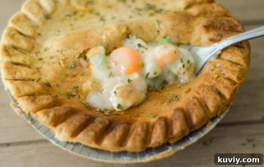 Perfect Air Fryer Frozen Pot Pie 8 Perfectly air fried chicken pot pie, ready to eat