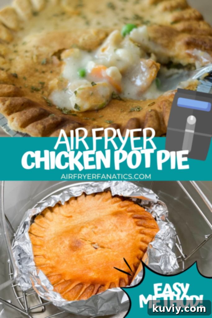 Perfect Air Fryer Frozen Pot Pie 10 Close-up of a golden air fried chicken pot pie