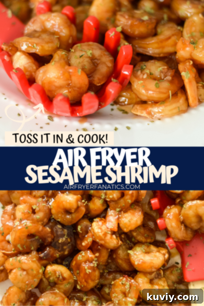Plated Air Fryer Sesame Shrimp with a garnish of sesame seeds and green onions