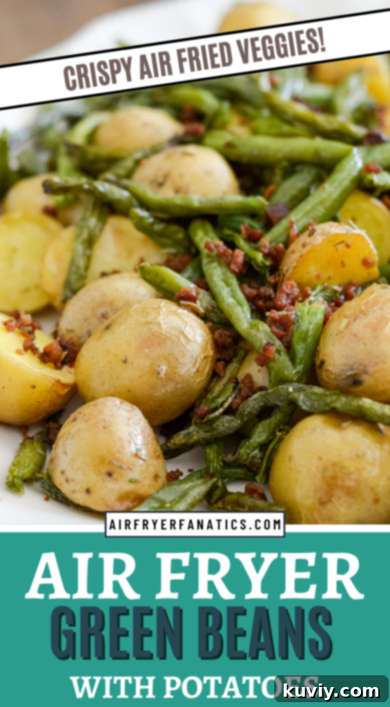 air fryer green beans and potatoes plated beautifully
