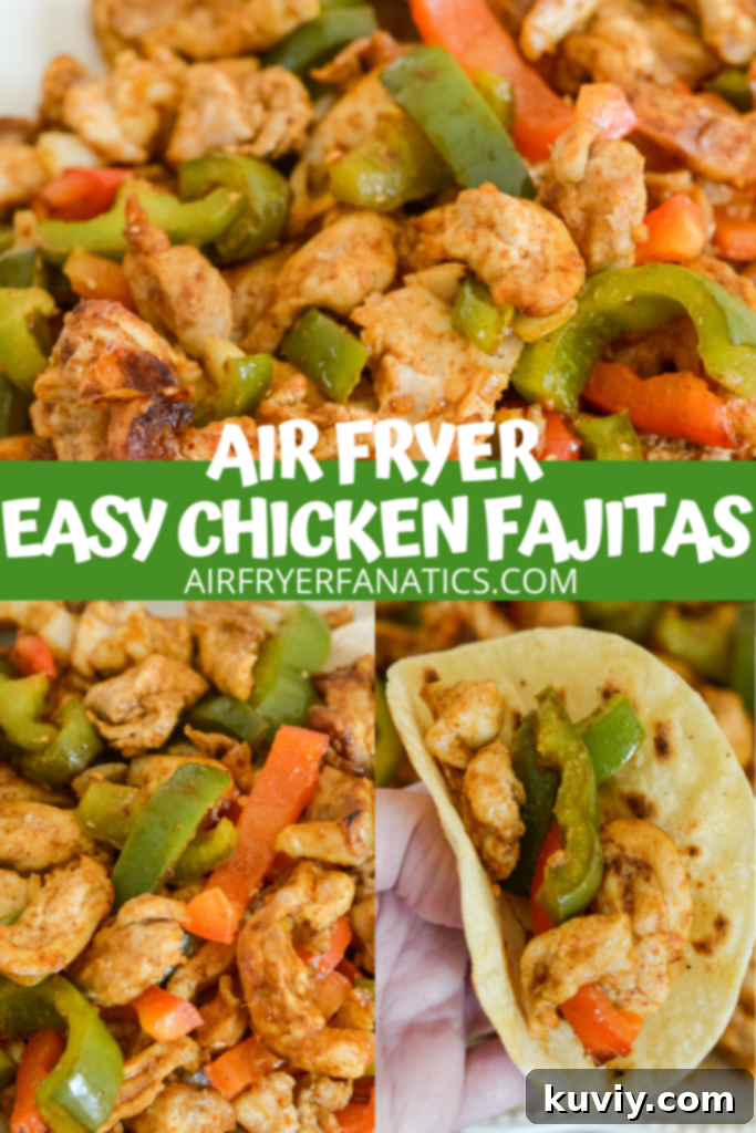 Close-up of perfectly cooked AIR FRYER CHICKEN FAJITAS with visible char and seasoning.